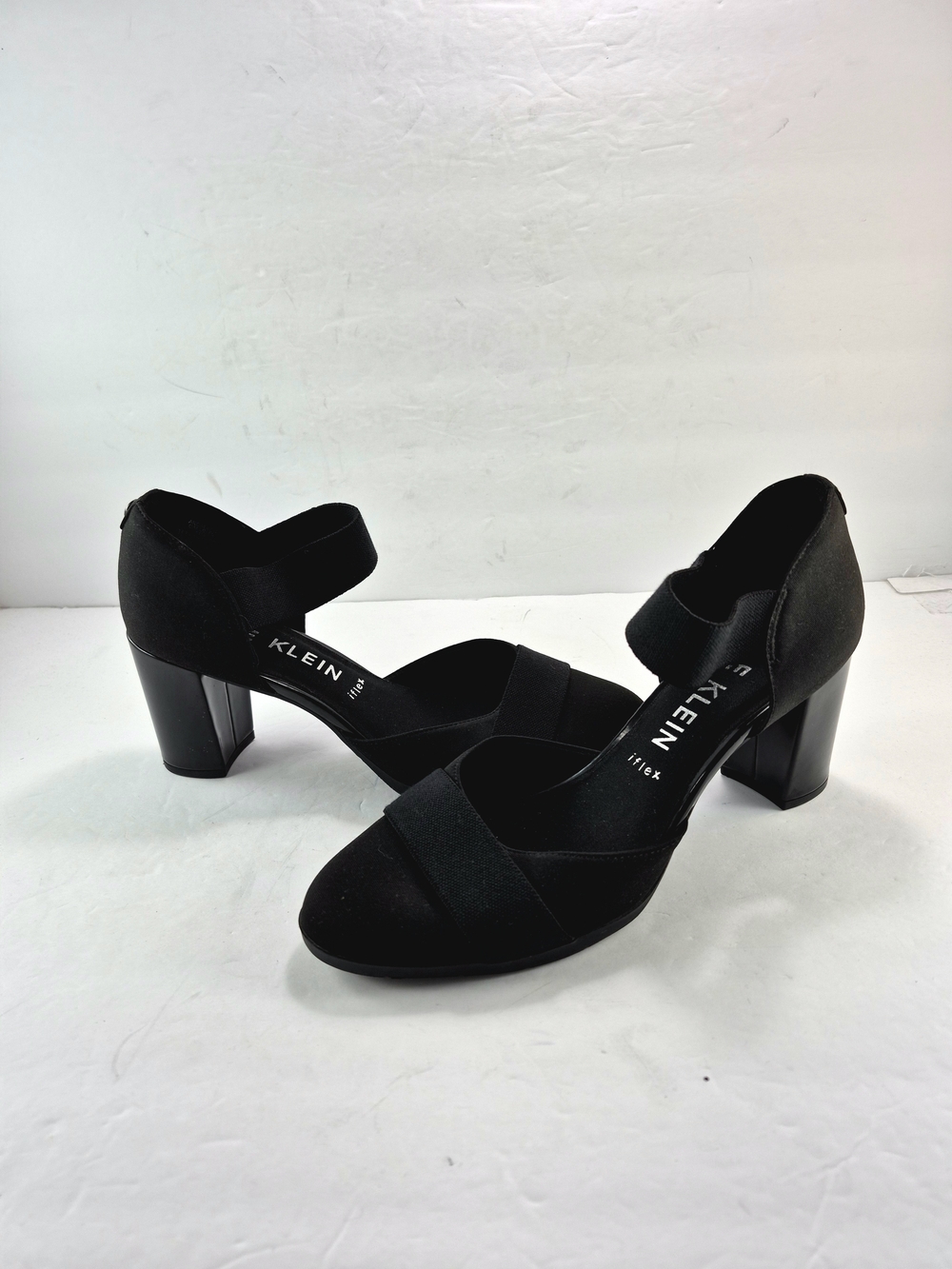 Anne Klein Cailyx Black iFlex Elastic Ankle Strap Block Heel Pump Size 11